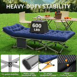 Aivernses Camping Cot, Camping Cot for Adults, Heavy Duty Folding Bed with Mattress，Portable Cot Bed with Carry Bag, Outdoor & Home Office Nap, Max Load 600 LBS, Blue