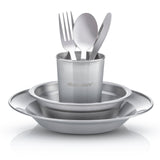 Wealers Unique Complete Messware Kit Polished Stainless Steel Dishes Set| Tableware| Dinnerware| Camping| Buffet| Includes - Cups | Plates| Bowls| Cutlery| Comes in Mesh Bags (4 Person Set) (Green)