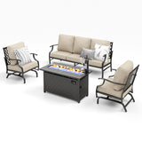 MIXPATIO 4-Piece Metal Patio Conversation Set, Fire Pit Table, 50,000 BTU