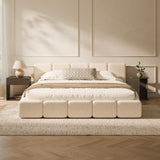 RECCI Cloud King Upholstered Platform Bed Frame, Low Profile Grounded Design with Plush Headboard & Footboard, Wood Slat Support, Noise-Free, No Box Spring Required, Beige