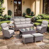 moosprr Luxury High Back Outdoor Furniture with 6-inch Extra Thick Cushions, Patio Furniture Set with Swivel Chairs, 7 PCS Wicker Conversation Set for Yard, Deck, Poolside, Brown/Beige