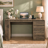 ZenXity Farmhouse 55" Computer Desk with Charging Station, Wooden Home Office Executive Desk with 3 Drawers and Fluted Storage, Study Table Workstation