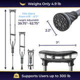 MD by Drive Air-Crutch Lightweight Walking Crutch, Adult Crutches for Walking with Comfortable Underarm Pads and Ergonomic Grips, Adjustable Height 4'7"-6'7", 300 lb Capacity, Gray