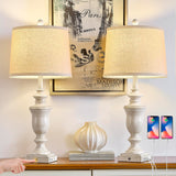 SAIWEYA 27.5" Set of 2 Farmhouse Table Lamps for Bedroom, 3 Way Dimmable Bedside Lamp with 2 USB +AC Outlet Nightstand Lamps for Living Room Resin Rustic Touch Lamps