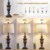 SAIWEYA 27.5" Vintage Farmhouse Table Lamps Set of 2 Bedside Lamp, 3 Way Dimmable Bedroom Lamps with 2 USB Ports +AC Outlet Nightstand Lamp Rustic Lamp