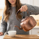 Whistling Kettle Teapot, Premium Copper Tea Kettle for Stove Top, Rustic Tea Pot with Ergonomic Handle, Work for All Stovetops, Brown(3.2 QT)