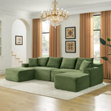 115" Boneless Couch for Living Room, U-Shaped Sectional Cloud Sofa-Green