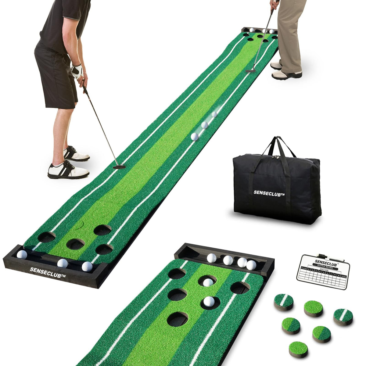 Putting Set SENSECLUB Golf Putting Game Set, Indoor Foldable Putting Green Mat 12 ...