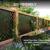 Metal Privacy Screen Outdoor – 6FT Freestanding Decorative Steel Panel with Stand, Laser-Cut Chevron Pattern Modern Privacy Divider