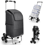 2 in 1 Aluminum Alloy Stair Climbing Cart, 300LBS Grocery Cart on Wheels, Foldable Shopping Carts with Waterproof Oxford Black Bag for Groceries