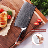 FINDKING Nebula Series Cleaver Knife, Multipurpose Chinese Chef Knife, 10Cr15CoMov Damascus Steel Blade, Resin and Figured Sycamore Handle, Full Tang, 7 Inch, Red, for Meat, Vegetable Shredding