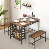 GarveeHome 3-Pieces Dining Table Set for 2-4 People, Small Kitchen Dinner Table with 2 Bench, Dining Room Tables Set with Storage Drawer & Shelf (Rustic Brown)