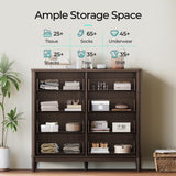LINSY Rattan Dresser for Bedroom, Wide Mid-Century Modern Tall Chest of Drawers, Large Storage Wood Dresser with Deep Drawers, 8 Drawer, Dark Wood
