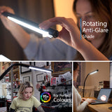 Electra™ Table Lamp: 3 Color Temperatures (Daylight 6000K/Cool 4000K/Warm 2700K), 95+ CRI LED, Dimmer Switch, Flexible Arm, Desk Lamp for Artists, Crafts & Office (Black, 2500 Lux at 12")