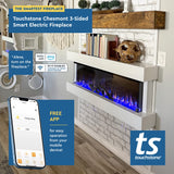 Touchstone Chesmont Smart Electric Fireplace- Wall Hanging Fireplace with 50" Wide Black Floating Mantle- Alexa/WiFi Enabled-10 Color-1,500W Heater- Crystals & Driftwood-Model 80034