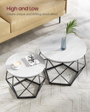 VASAGLE Small Round Coffee Table Set of 2, with Steel Frame