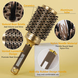 3 Pcs Boar Bristle Round Brush for Blow Drying, Nano Thermal Ceramic and Ionic Tech Hair Brush for Curling and Straightening - Large，Medium and Small Round Brushes