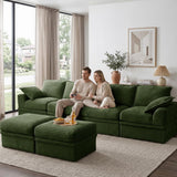 NABUMI 142" Modular Sectional Sofa with Storage, Oversized U-Shaped Boneless Couch with Ottoman, 27" Deep Seat Memory Foam Corduroy 6-Seater Cloud Couches for Living Room, Tool-Free Assembly, Green
