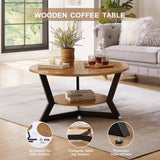 Gravilithic Round Coffee Table, Wood Circle Coffee Table with 2-Tier Storage, Center Table for Living Room Bedroom Office Apartment, Easy Assembly, 35'x 18' Inches, Espresso