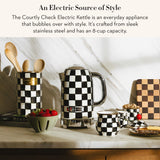 MACKENZIE-CHILDS Electric Kettle, Stainless-Steel Tea Kettle, Black-and-White Courtly Check
