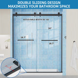 Frameless Shower Door, 56-60" W x 72" H Double Sliding Shower Doors, 1/4" (6mm) Thick Tempered Clear Glass Door with Explosion-Proof Film Nano Coating, Stainless Steel Hardware, Matte Black