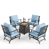MIXPATIO 5-Piece Metal Patio Conversation Set, 28-Inch Fire Pit Table, Blue
