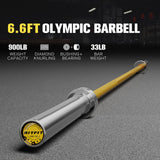 RitFit Elite 6.6ft Olympic Barbell, Robust 33lb Barbell for Weightlifting and Powerlifting, Superior Olympic Bar with Exceptional 900lbs Load Capacity, Weight Bar for 2” Standard Plates Sliver/Yellow