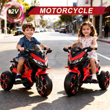 12V Electric Kids Motorcycle for 3-8 Year Old Boys Girls, 3-Wheel Ride-On Toy Motorbike with Lighting Wheels, Music Player (Connect with Phone) and Hand Drive (RED-1)