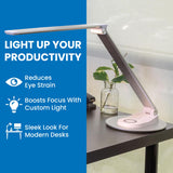 Mount-It! LED Desk Lamp with Wireless Charger and USB-C Charging Port, Dimmable Desk Lamp with 25 Brightness and Color Modes, for Home or Office, Adjustable Arm, Silver/White