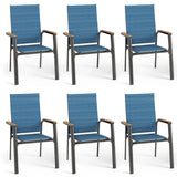MFSTUDIO Stackable Patio Dining Chairs Set of 6, Aluminum & Textilene, Blue
