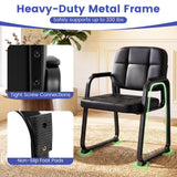 GIANTEX Waiting Room Guest Chairs Set of 4, Leather Office Reception Chairs with Padded Armrests, Sled Base, Metal Frame, Stationary Side Chairs No Wheels for Conference Meeting Lobby Home, Black