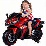Kids Electric Motorcycle, 12V Kids Ride on Car LED Lights, Music Player & Horn with Training Wheels, Pedal, MP3, USB Port, Electric Motorcycle for Children Ages 3+, Gift for Boys & Girls（Red）