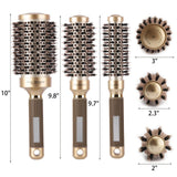 3 Pcs Boar Bristle Round Brush for Blow Drying, Nano Thermal Ceramic and Ionic Tech Hair Brush for Curling and Straightening - Large，Medium and Small Round Brushes