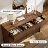 Now Mais 3 Pieces Bedroom Set, 55 Inch Width 7-Drawer Dresser & 2-Drawer Nightstands Set of 2,Nightstand with USB Nightstand with USB&Type C Charging Station&Outlets,Modern Design for Bedroom, Walnut