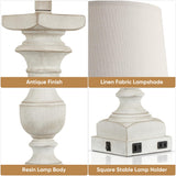 28'' Washed White Table Lamp for Bedroom Nightstand, Vintage Bedside Lamp with USB A+C Port, Farmhouse Desk Lamp with Linen Shade Set of 2, Traditional Nightstand Lamp, Rocker Switch,Bulb Included