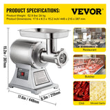 VEVOR Commercial Meat Grinder, 550LB/h 1100W Electric Meat Mincer, ETL Approved Heavy Duty Industrial Meat Mincer Machine