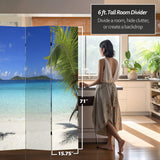 Red Lantern 6 ft. Tall Double Sided Beach Room Divider, 6 Foot - 4 Panel, White Red Lantern