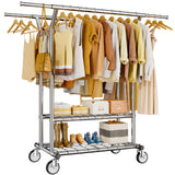 HYSEYY Heavy Duty Clothes Rack, Rolling Clothing Rack With Shelves Load 620 LBS, Double Rod Clothing Racks for Hanging Clothes, Portable& Adjustable Clothes Rack with Wheels Garment Rack