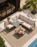 YURDAFY L-Shaped Aluminum Patio Furniture Set with Coffee Table, Outdoor Sectional Sofa with 4.8" Thick Cushions, Modern Patio Conversation Set for Backyard, Porch & Balcony, Beige