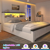 EnHomee King Size Bed Frame and Headboard & Storage, 4 Drawers and LED Built in Charging Station with Storage Farmhouse,Noise-Free,No Box Spring Needed,White
