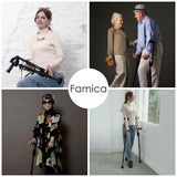 Famica Crutch for Adult (x1 Unit, Open Cuff) - Adjustable Ergonomic Handles, Cuff, Height, Foldable, Lightweight and Non-slip Forearm Crutches
