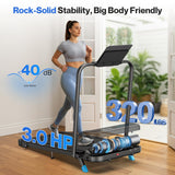 Foldable Treadmill with 10% Incline, 4 in 1 Compact Walking Pad Treadmill with Handle Bar for Home Small Spaces, 3.0HP Portable Quiet