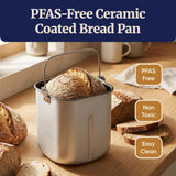 Elite Gourmet Programmable Bread Maker with PFAS-Free CERALAST™ Ceramic Pan, 2 lb Loaf, 19 Presets incl. Gluten-Free, 3 Sizes, Delay Timer, Steel Gray