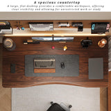 Modern Solid Wood Computer Desk - 55" Black Farmhouse Executive Workstation with Metal Frame - Simple Home Office & Gaming Table for Study, Writing & Dining