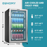 EUHOMY Beverage Refrigerator Cooler, 130 Can Mini Fridge with Glass Door for Soda Beer or Wine, Beverage Cooler, Silver