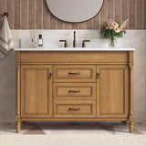 DELUXE LIVING 48 Inch Bathroom Vanity with Sink Combo, Classic Bathroom Cabinet with Countertop & Backsplash, Solid Wood Vanity with Soft Closing Doors & Dovetail Drawers, Ceramic Sink, Light Walnut