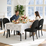 BONBEUR Wooden Dining Chairs Set of 6, Modern Farmhouse Upholstered Kitchen Dining Room Chairs with Linen Fabric & Open Backrest, Rubberwood Legs, Black