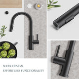 FORIOUS Kitchen Faucets with Pull Down Sprayer, Black Classic Single Handle Stainless Steel High Arc Faucet for Kitchen Sink, 1 Hole with Deck Plate Sink Faucet for Bar RV Farmhouse Outdoor Laundry