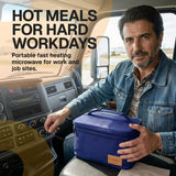 FORABEST Portable Microwave Food Warmer - Electric Lunch Box 80W with Insulated Bag and Utensils - 12V/24V Car/Truck & 110/220V Home/Office Use - Fits up to 10 x 7 x 5 Inches Containers - Blue