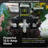 Sun Joe Electric Garden Tiller and Cultivator, Steel Tines, 13.5 Amp, 16 Inch, Black - Heavy Duty Gardening Machine